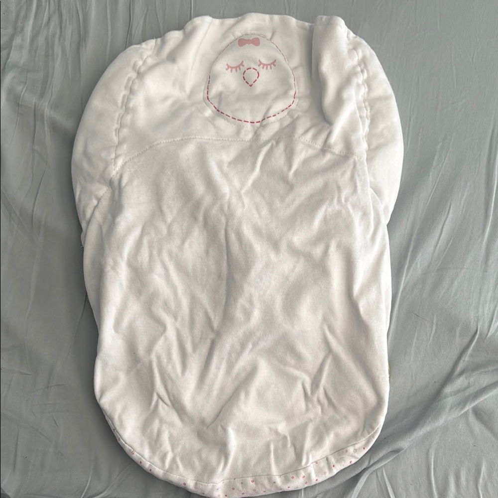 Weighted nested bean Swaddle with Pink Embroidery